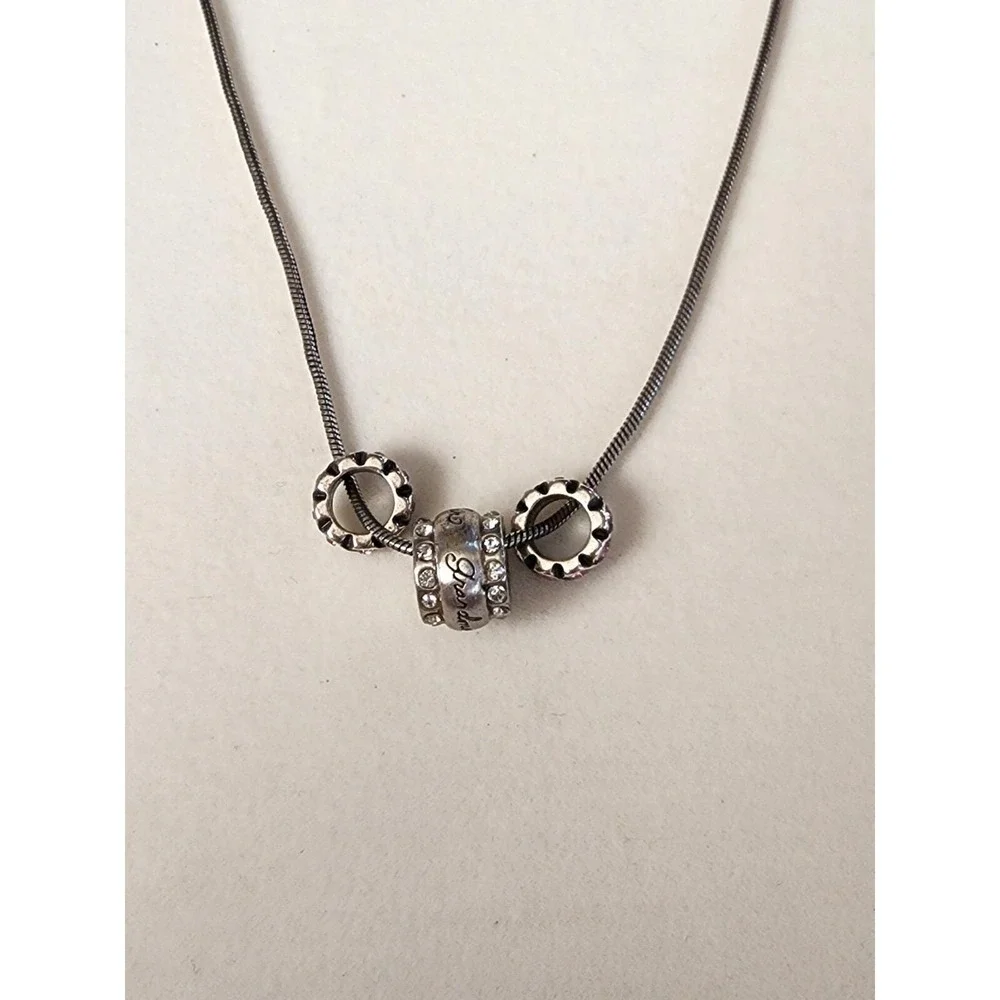 BRIGHTON Grandmother Pink Crystal Charm Necklace Heavy Silver Pl FREE $SHIPPING!